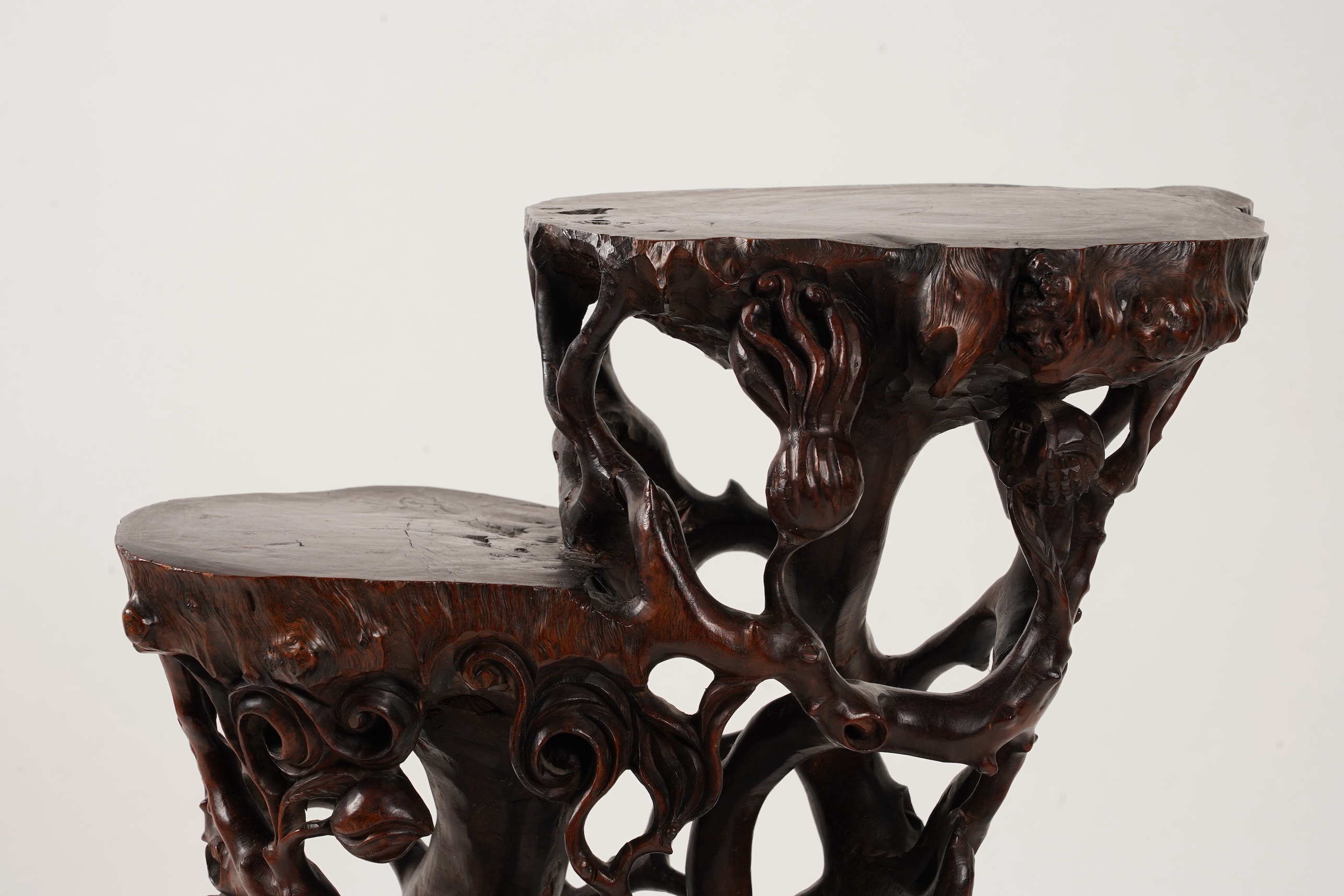 A Chinese rootwood tiered stand, 19th century